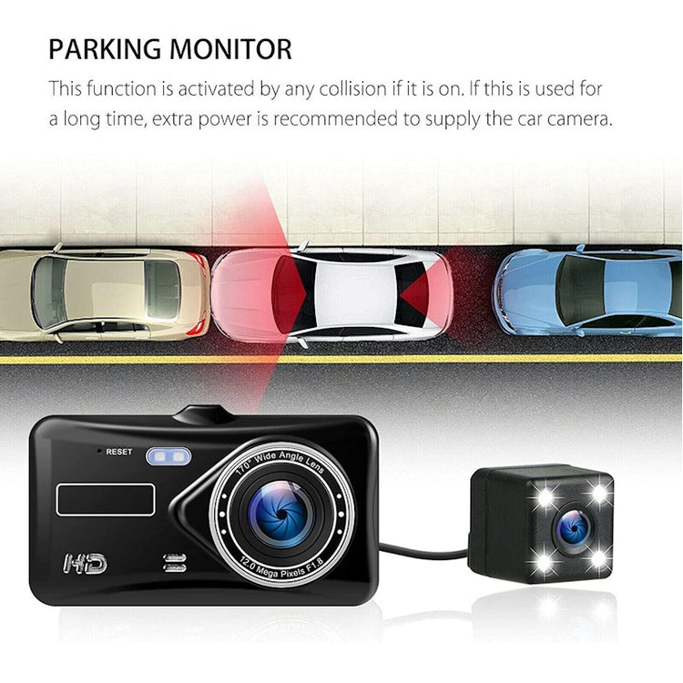 iWear GT6 Dual Car DVR Camera HD 170° Front + Back 480p G-Sensor Night vision 4'' LCD Black