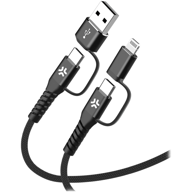 CELLY 4-IN-1 CABLE A+C TO C+LIGHT 2M BK