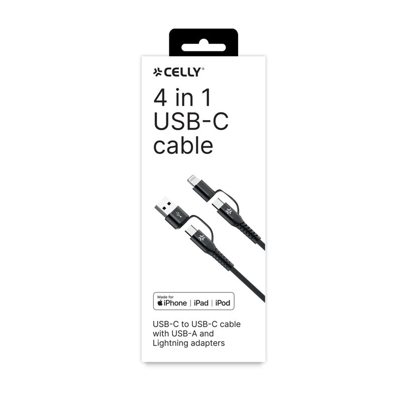 CELLY 4-IN-1 CABLE A+C TO C+LIGHT 2M BK