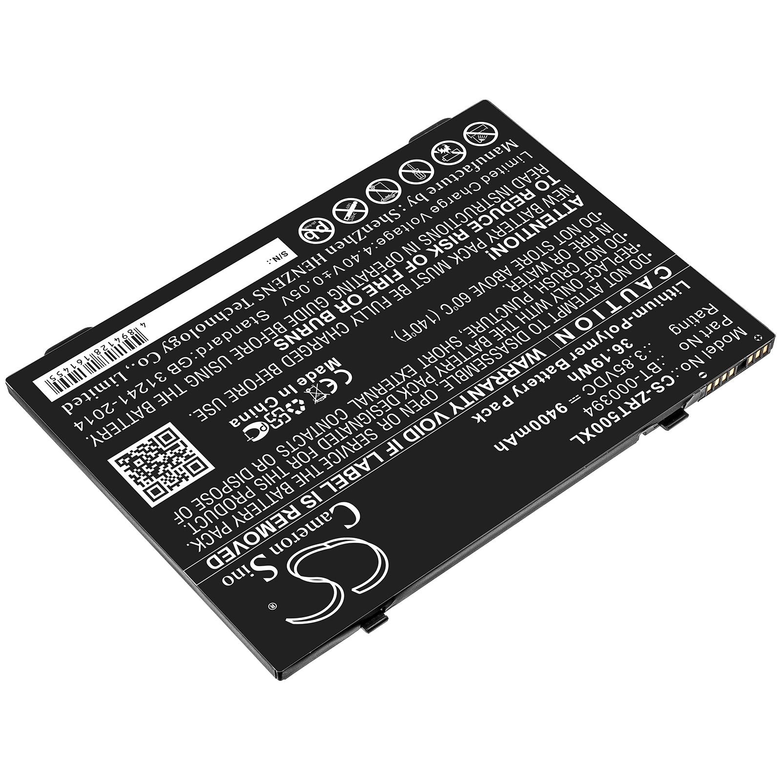 Zebra BT-000394, ET51, ET56 3.85V Li-Polymer 9400mAh-36.19Wh battery