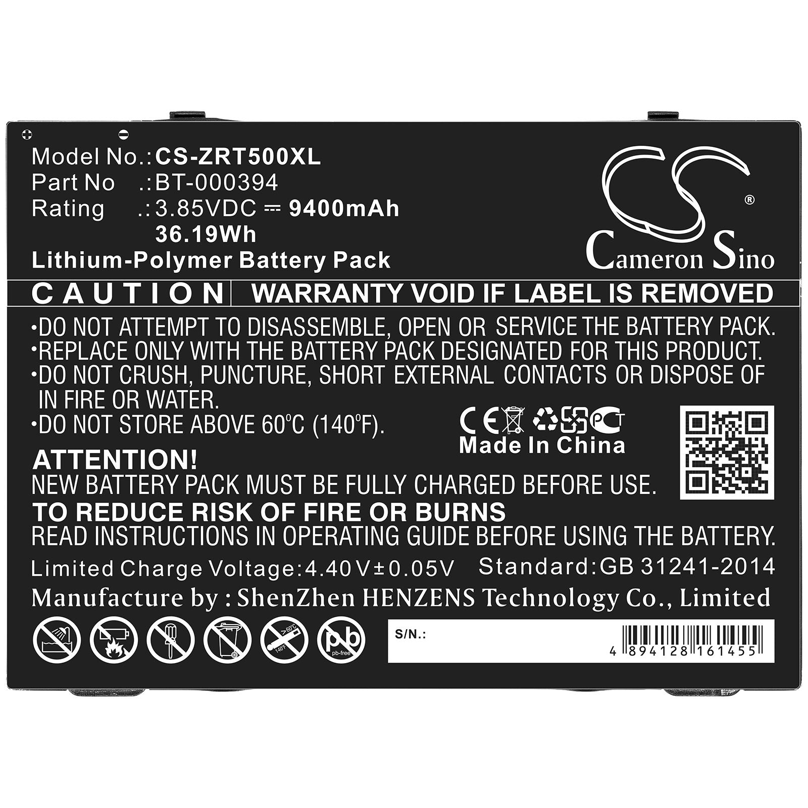 Zebra BT-000394, ET51, ET56 3.85V Li-Polymer 9400mAh-36.19Wh battery