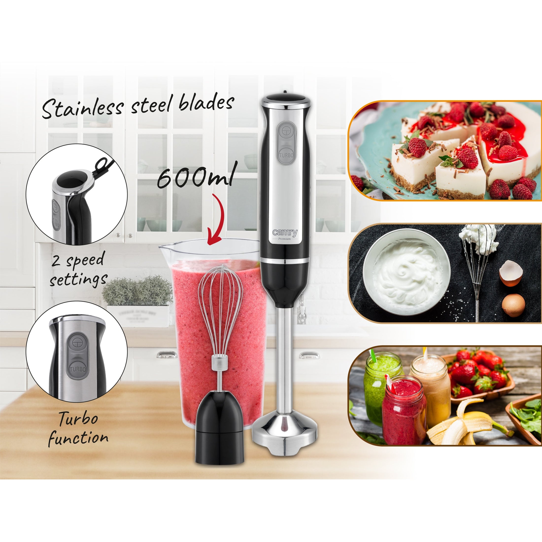 Hand blender Camry CR 4621, black/stainless steel