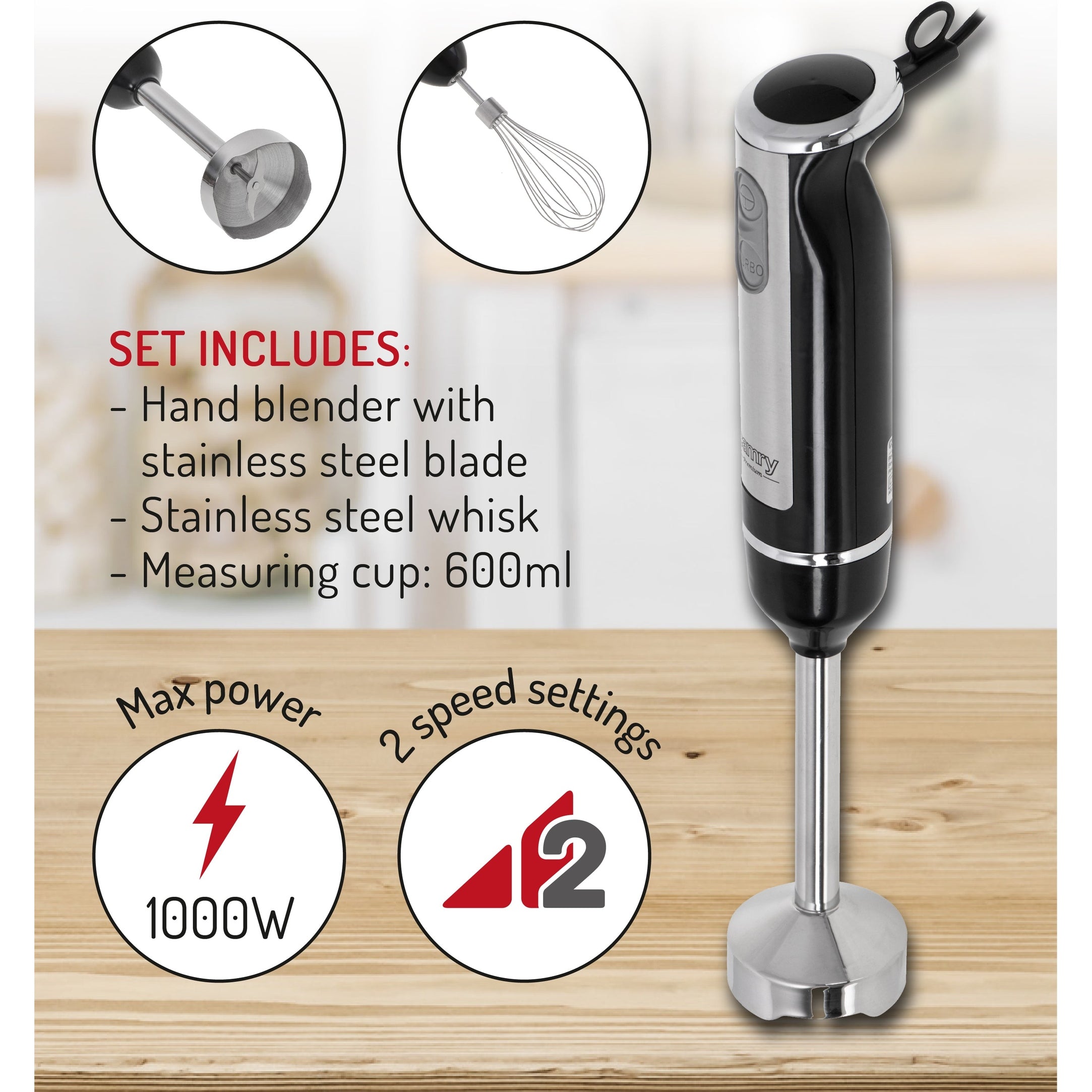 Hand blender Camry CR 4621, black/stainless steel
