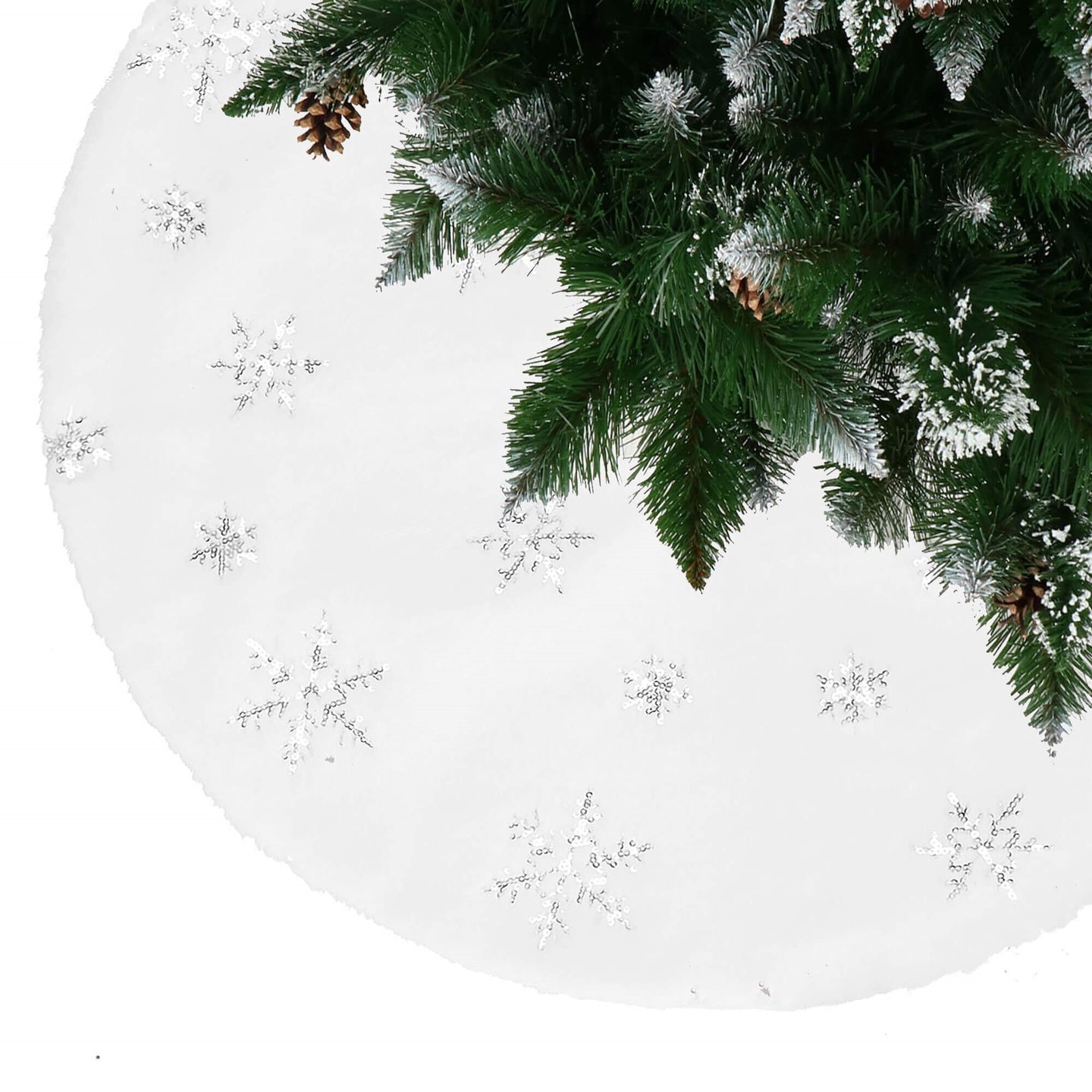 Christmas Tree Mat Springos CA1051, White/Silver, 90 cm, Polyester