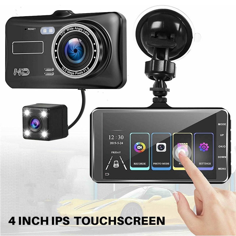 iWear GT6 Dual Car DVR Camera HD 170° Front + Back 480p G-Sensor Night vision 4'' LCD Black