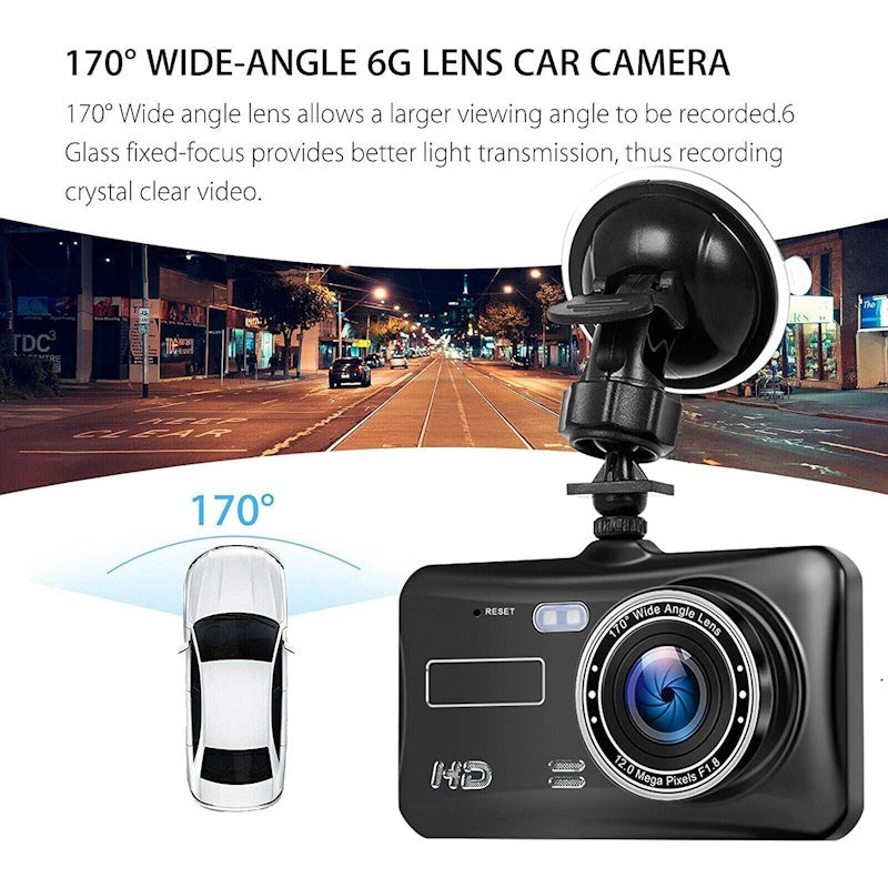 iWear GT6 Dual Car DVR Camera HD 170° Front + Back 480p G-Sensor Night vision 4'' LCD Black