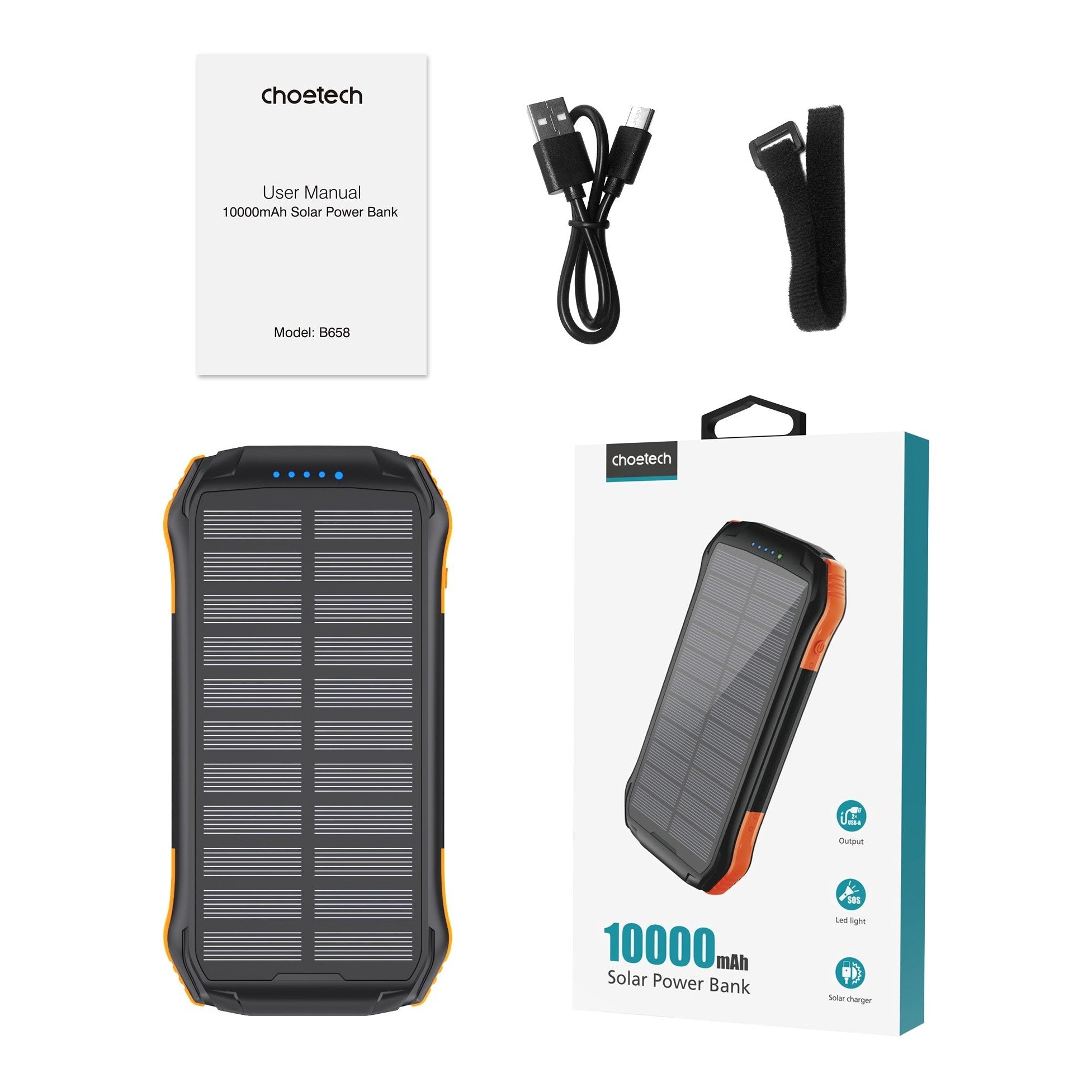 Choetech B658 Power Bank, 10000 mAh, Black/Orange