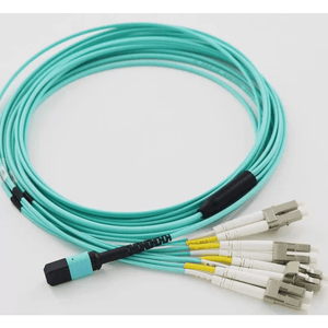 2m MPO Female to 4 LC/UPC Duplex 8-Fiber Type B OM3 50/125 Multimode Breakout Cable Elite, LSZH, Aqua