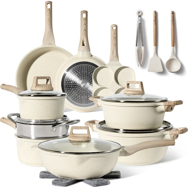 Just Perfecto Induction Cookware Set with Lid 21 Pcs, Beige