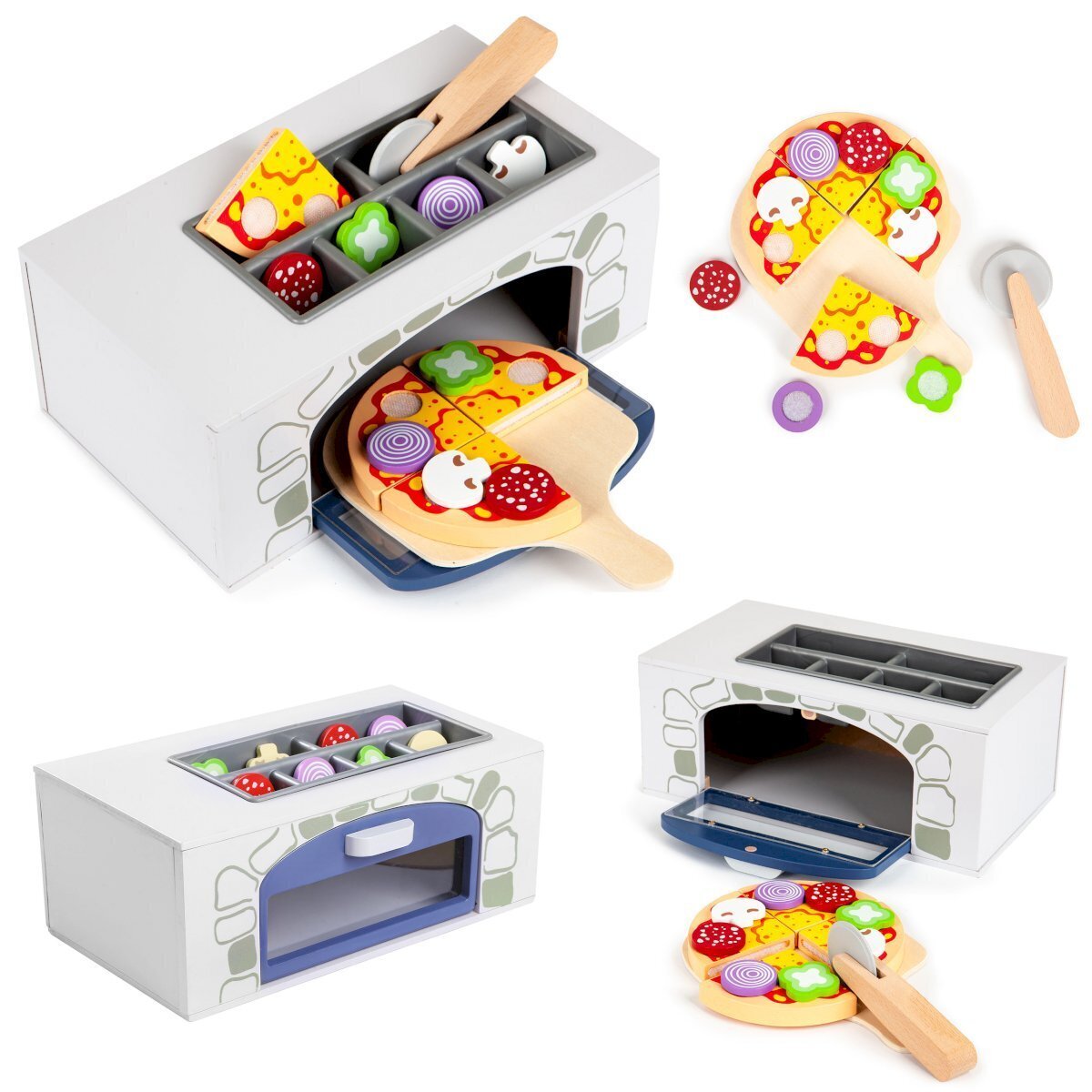 Wooden Toy Pizza Oven with Kitchen Utensils