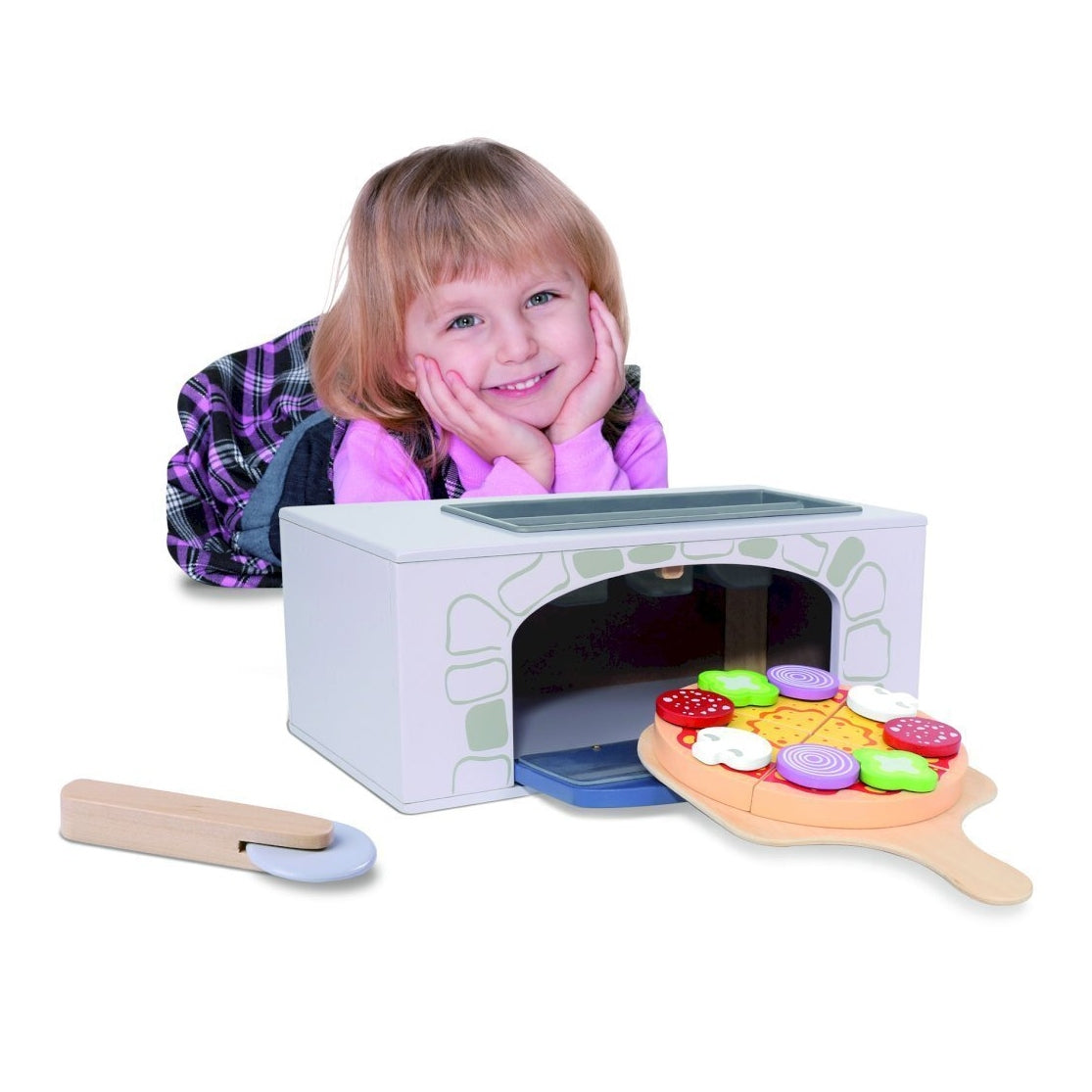 Wooden Toy Pizza Oven with Kitchen Utensils