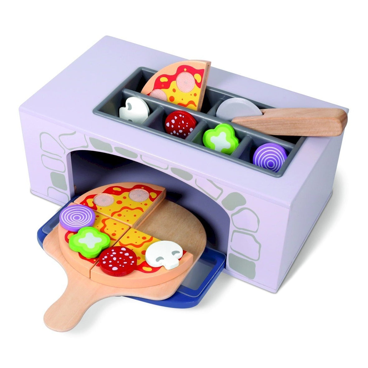 Wooden Toy Pizza Oven with Kitchen Utensils