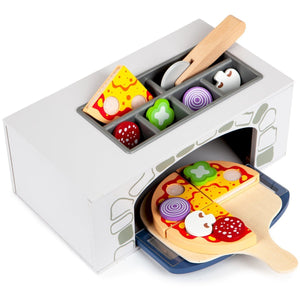 Wooden Toy Pizza Oven with Kitchen Utensils