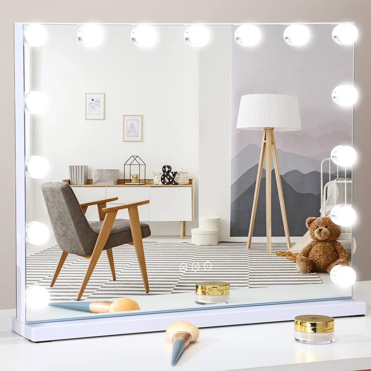 UNIQ XL Hollywood Vanity Makeup Mirror with 15 LED Bulbs and Touch Function, White
