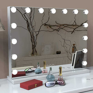 UNIQ XL Hollywood Vanity Makeup Mirror with 15 LED Bulbs and Touch Function, White