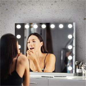 UNIQ XL Hollywood Vanity Makeup Mirror with 15 LED Bulbs and Touch Function, White