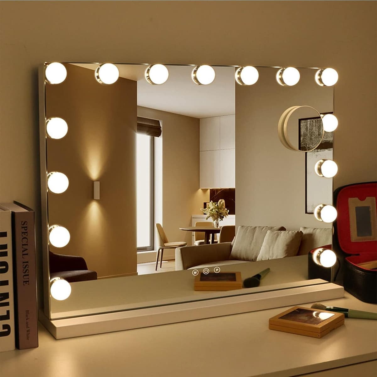 UNIQ XL Hollywood Vanity Makeup Mirror with 15 LED Bulbs and Touch Function, White